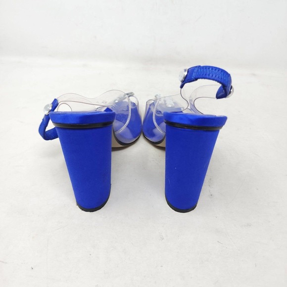 Paul Andrew Womens Heels Serrano Blue Satin PVC Cabochon Peep Toe Slingback 37 7 - Picture 3 of 10